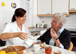 elderly woman and a caregiver